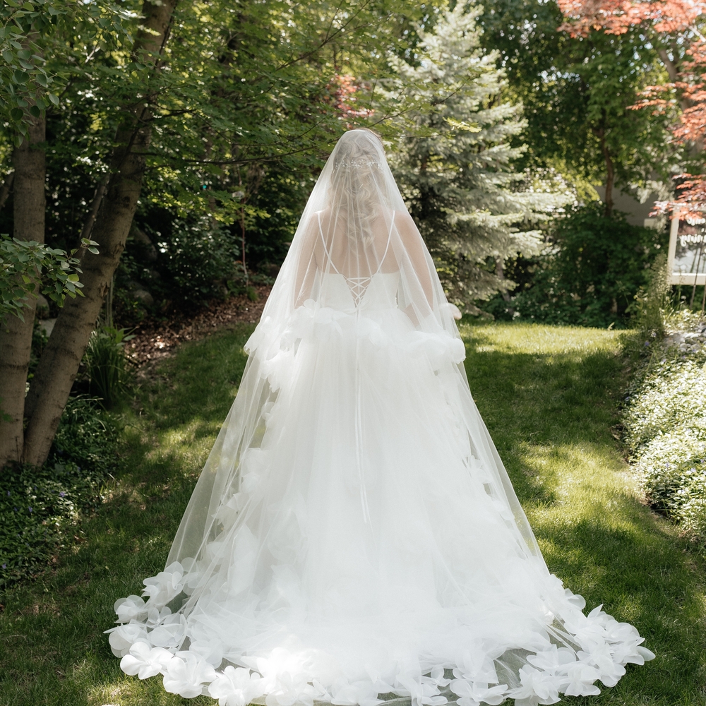 Elegant White Bridal Gown with Veil